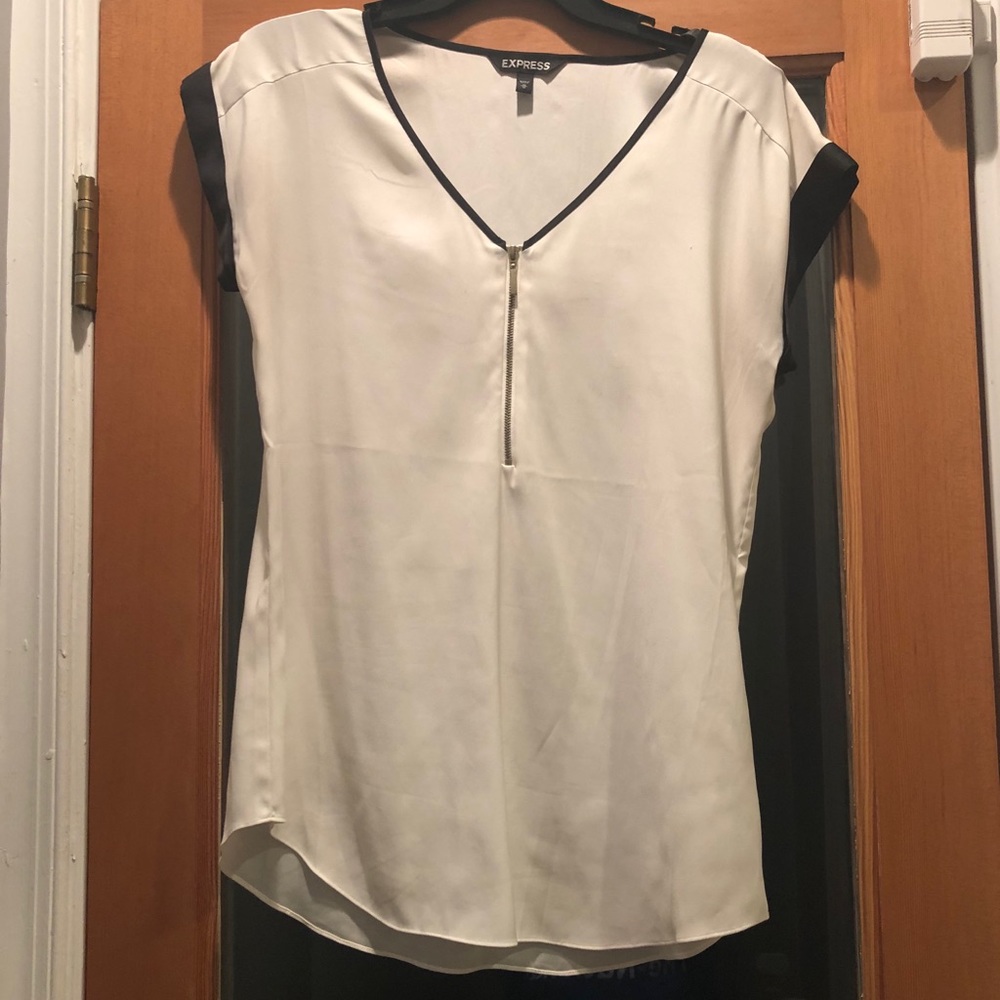 Express zipper front satin shirt.